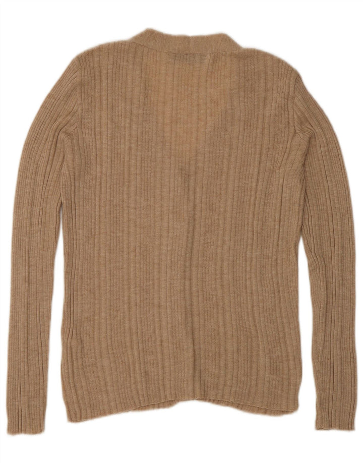 Zara Dame Cardigan Sweater UK 10 Small Beige Nylon