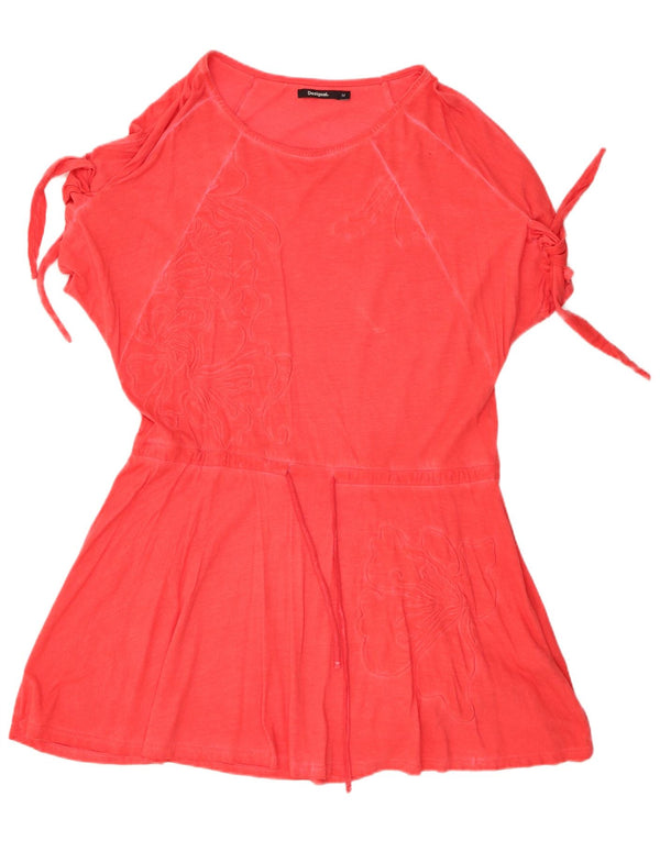 Desigual Kvinders Kortærmede A-Line Kjole UK 14 Medium Orange Floral