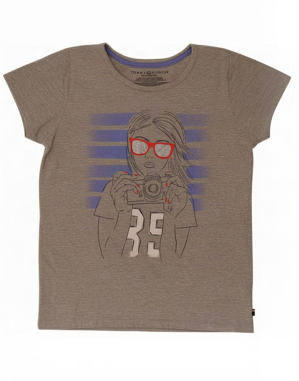 Tommy Hilfiger piger grafisk t-shirt top 15-16 år XL grå bomuld