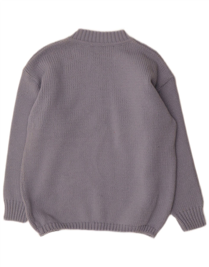 Vintage Dame Turtle Neck Jumper Sweater UK 14 Medium Blue Floral Wool