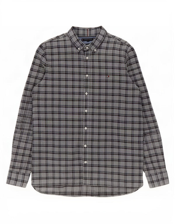 Tommy Hilfiger Herre Slim Fit Flanellskjorte 2XL Grå ternet bomuld