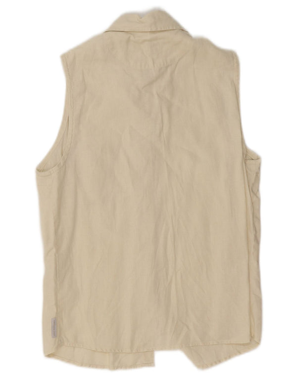 Calvin Klein Jeans ærmeløs skjorte til kvinder UK 12 Medium Beige Linen