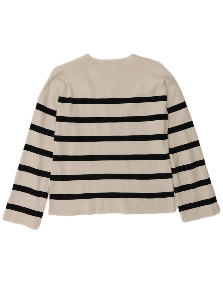 Marks & Spencer Dame Regular Bluse Top UK 10 Lille hvid stribet bomuld
