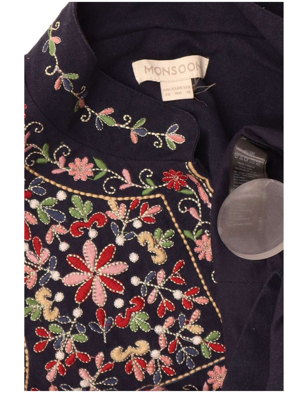 MONSOON Dameskjortebluse UK 12 Medium Navyblå Blomsterbomuld