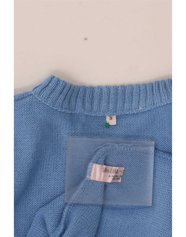 Vintage herre sweater med rund hals, lille blå geometrisk uld