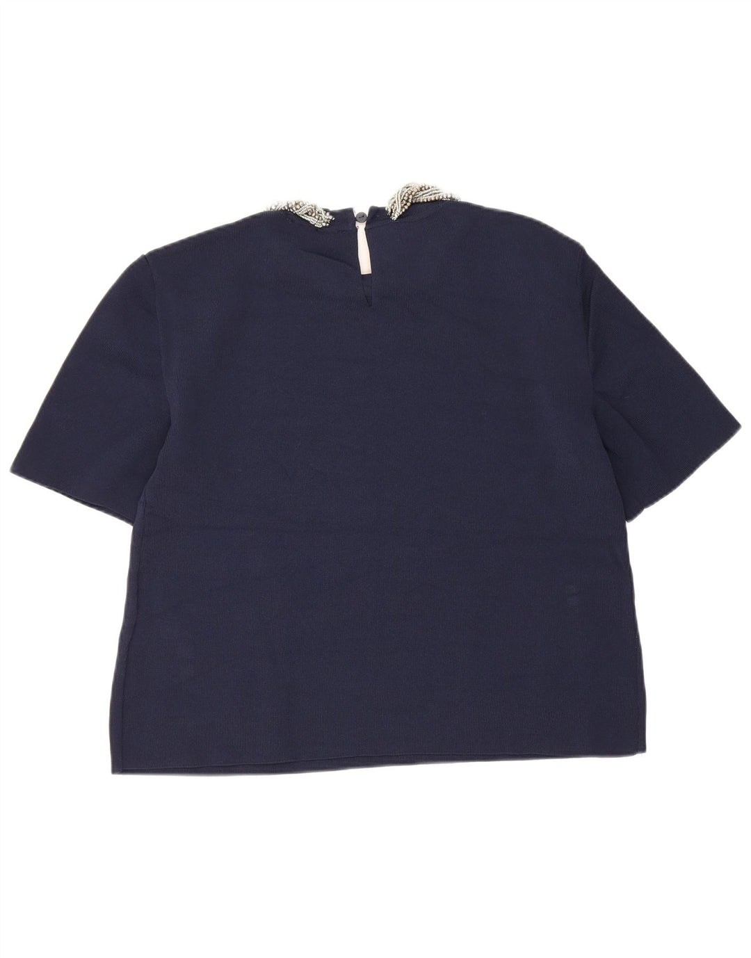Zara Womens Crop Bluse Top UK 12 Medium Navy Blue Viscose