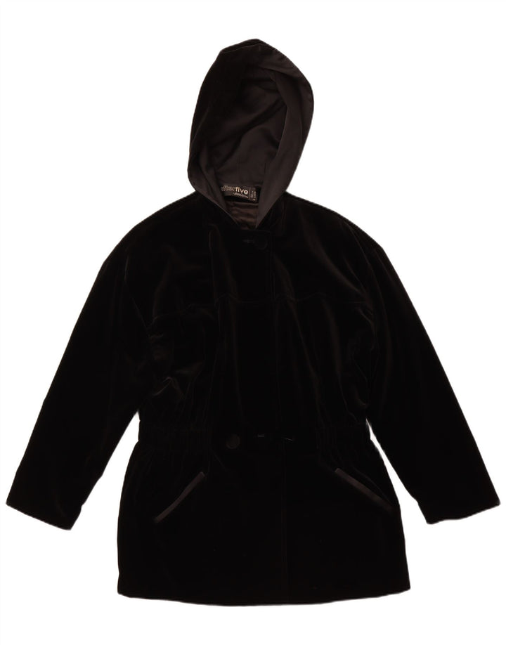 AFTER FIVE Dame Hooded Velvet Overcoat UK 12 Medium Black