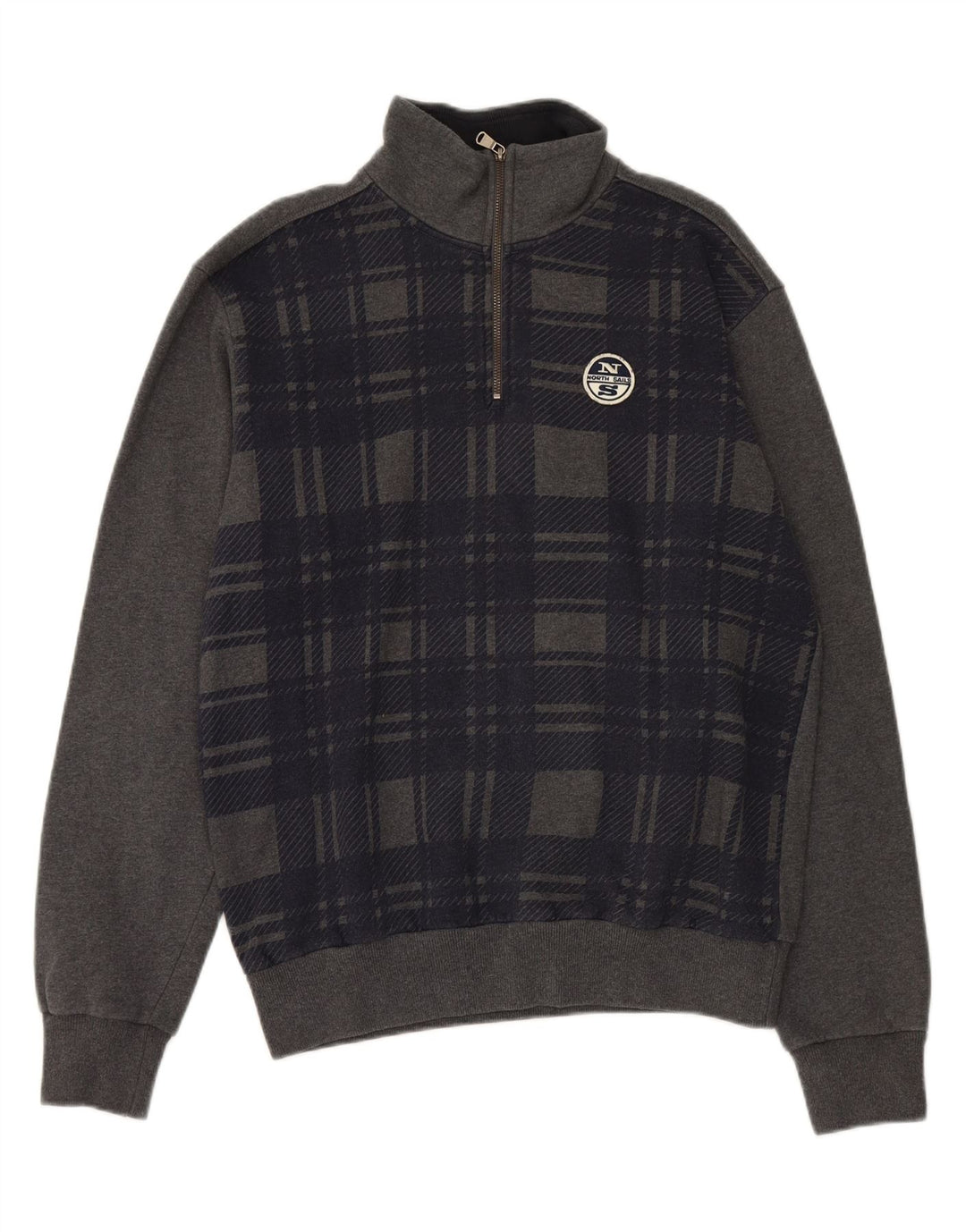 NORTH SAILS Mens Zip Neck Sweatshirt Jumper XL Grey Check Cotton
