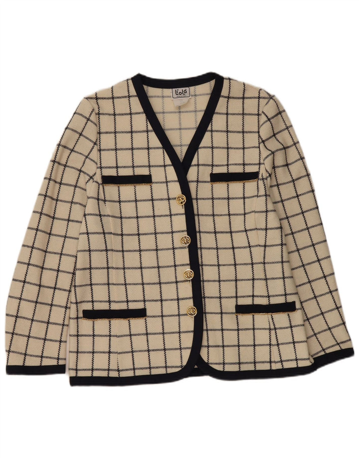 Liola Damestrik 4-knaps blazerjakke UK 14 LARGE Beige ternet uld