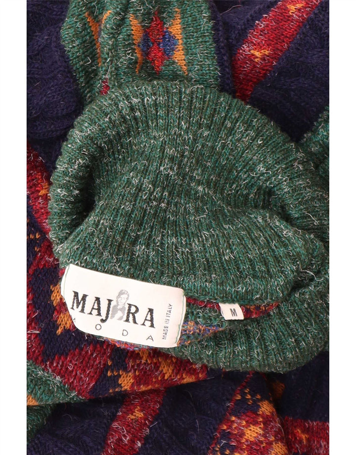 Vintage Herre rullehals sweater mellemgrøn geometrisk alpakauld
