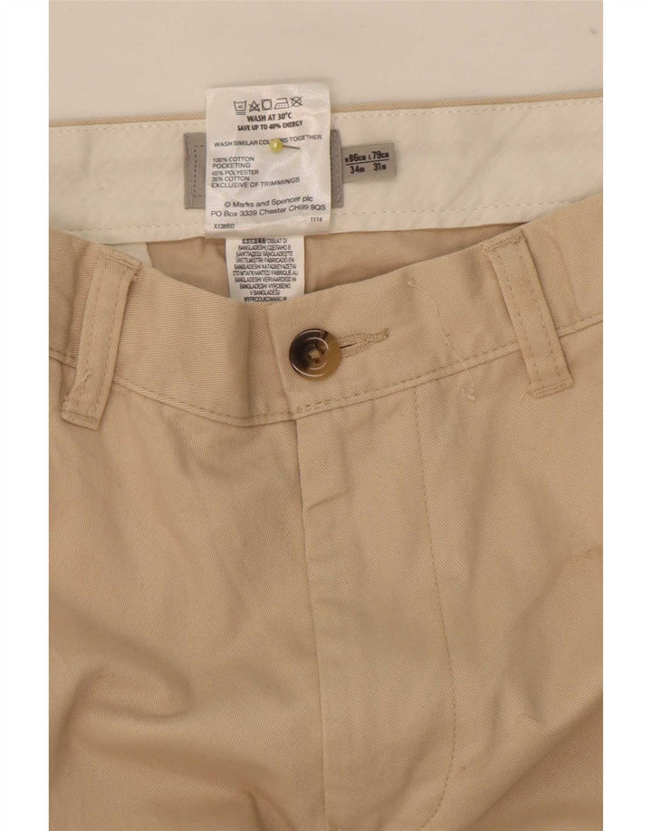 Marks & Spencer Herre Regular Chino Bukser W34 L31 Beige Bomuld