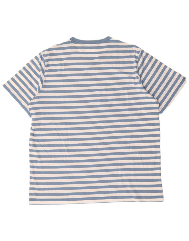 Lands End Herre T-Shirt Top XL Blå Stribet Bomuld