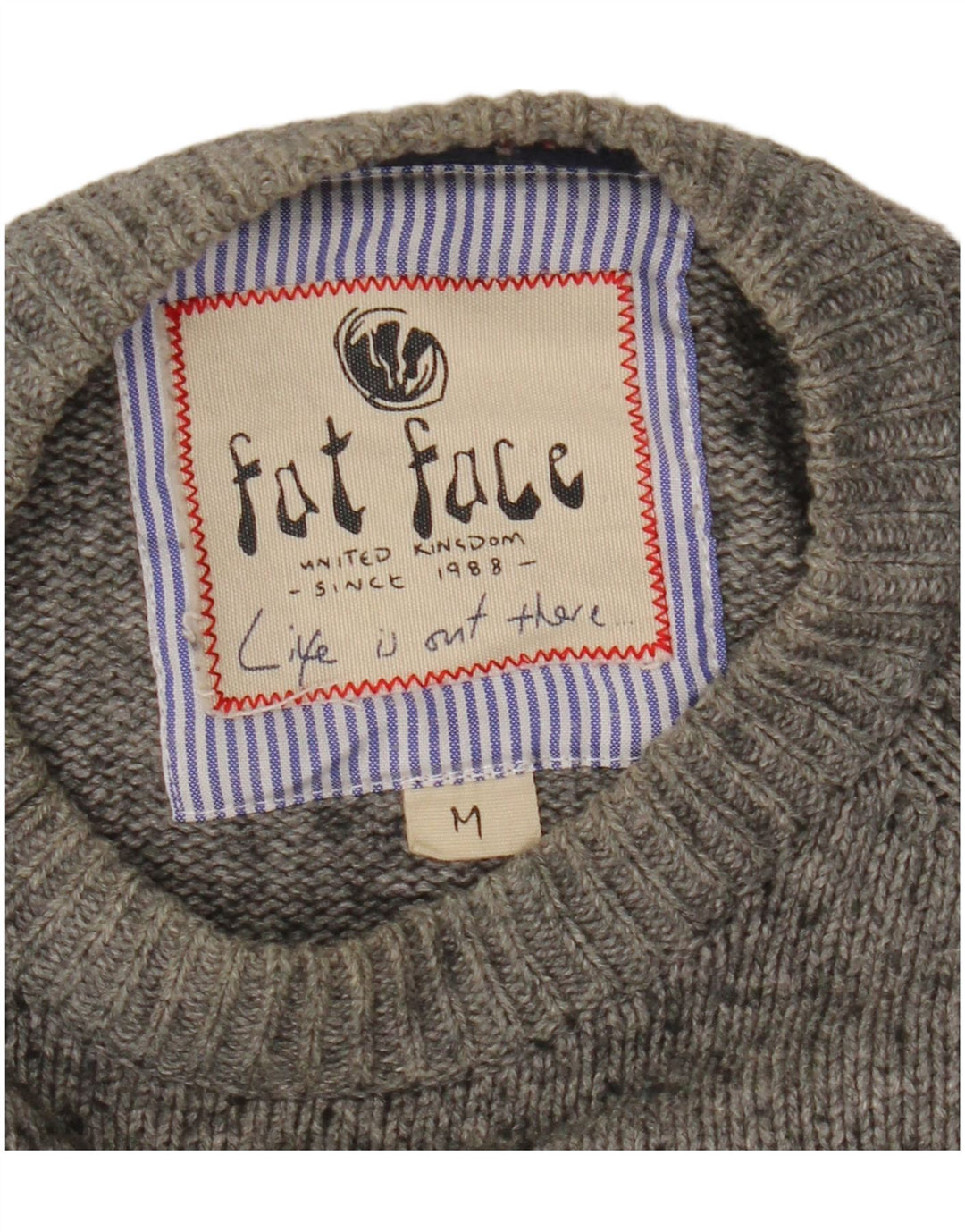 Fat Face Herre Crew Neck Jumper Sweater Medium Grå Stribet