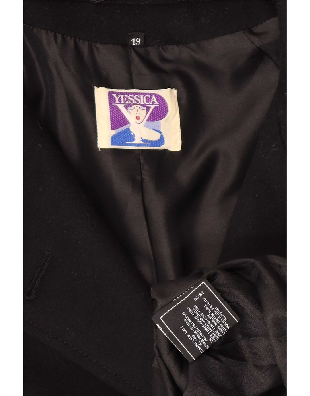 Yessica Dame Dobbeltradet Frakke UK 20 2XL Sort Uld