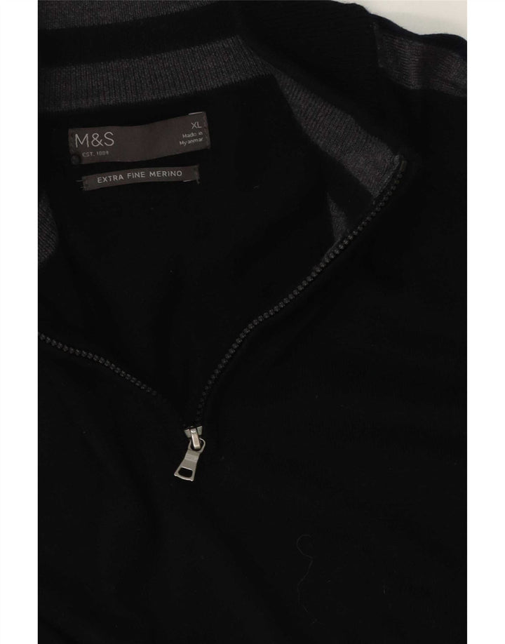 Marks & Spencer Herre Zip Neck Sweater XL Sort Colourblock