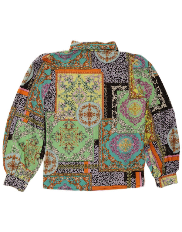 Vintage dameskjortebluse UK 14 Medium Flerfarvet Patchwork Bomuld