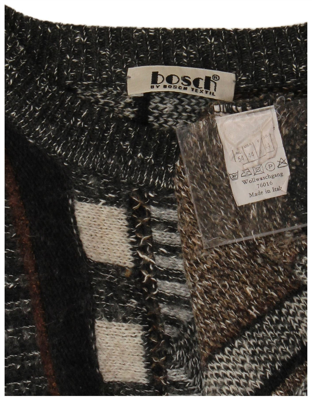 VINTAGE Herre trøjetrøje med rund hals UK 44 XL flerfarvet stribet