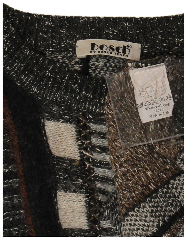 VINTAGE Herre trøjetrøje med rund hals UK 44 XL flerfarvet stribet