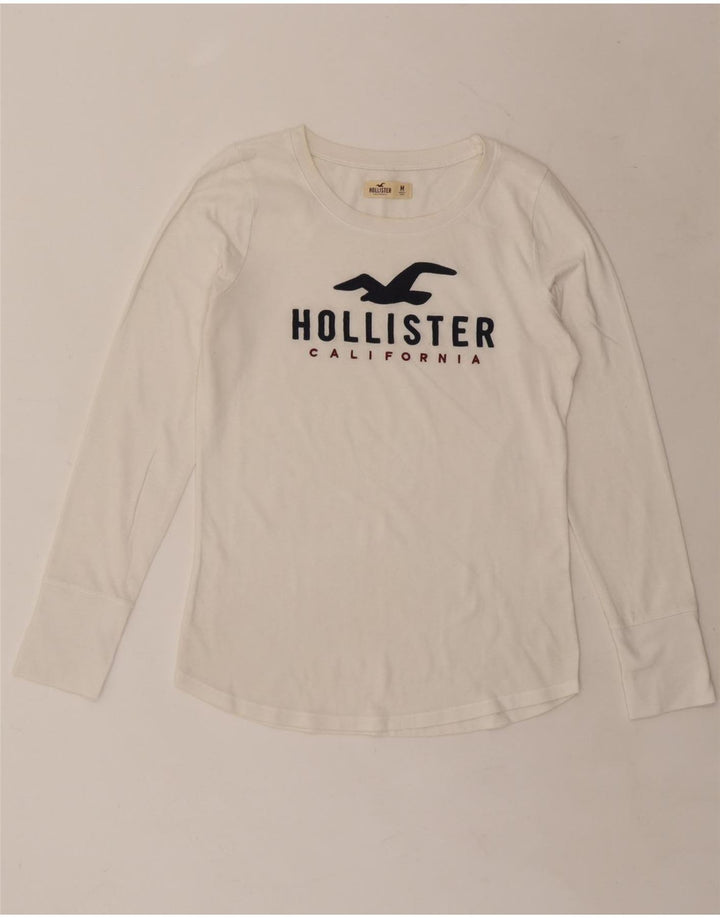 HOLLISTER Grafisk Top Langærmet UK 14 Medium White