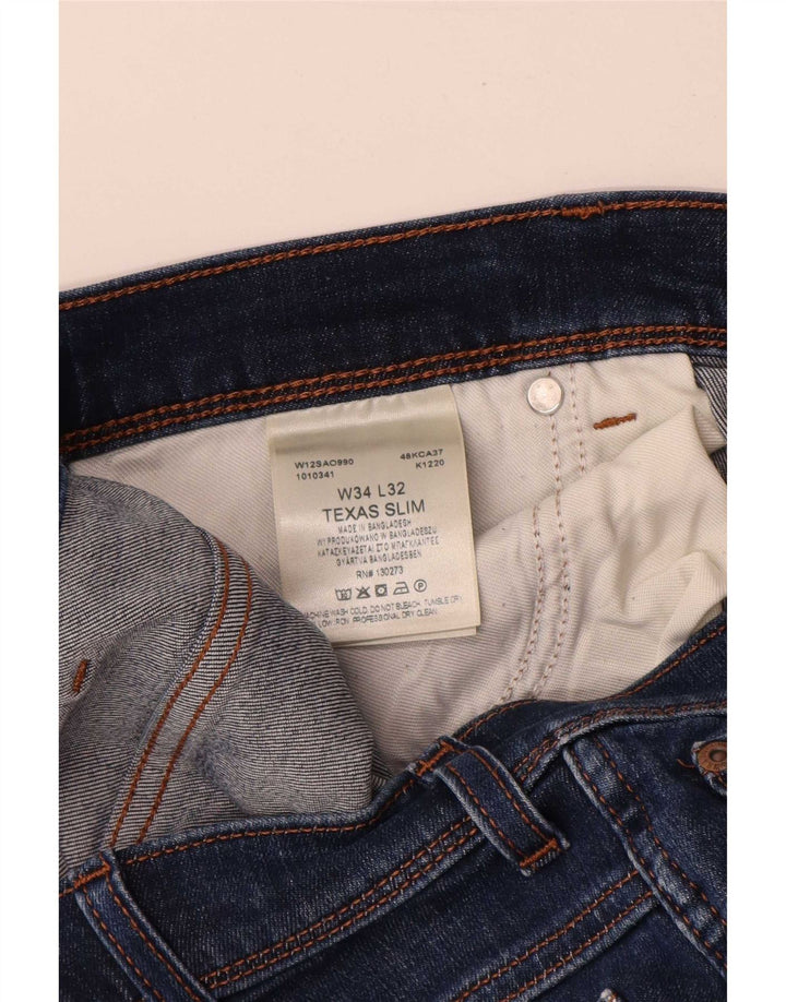 Wrangler Herre Texas Slim Jeans W34 L32 Blå Bomuld
