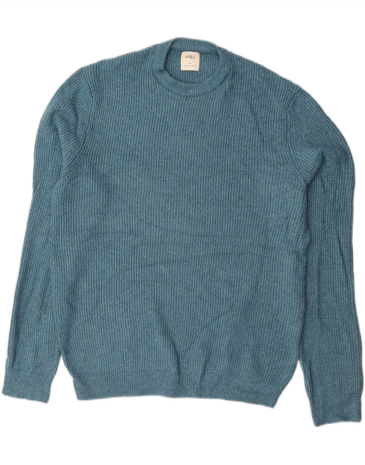 MARKS & SPENCER Herre sweater med rund hals XL blå polyamid