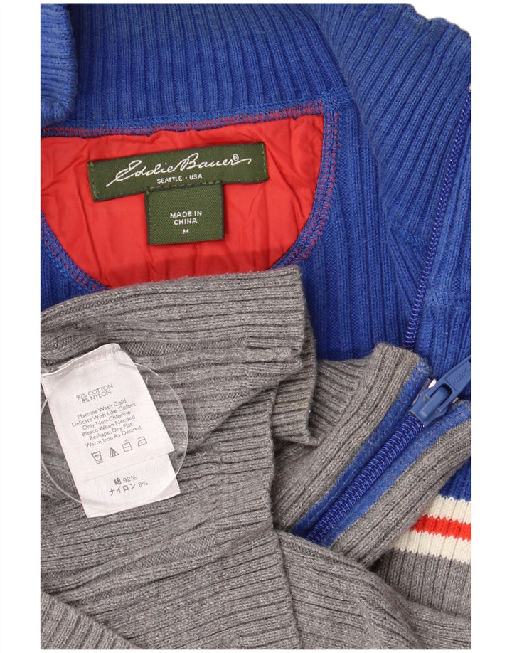 Eddie Bauer Dame Cardigan Sweater UK 12 Medium Blue Colourblock Bomuld