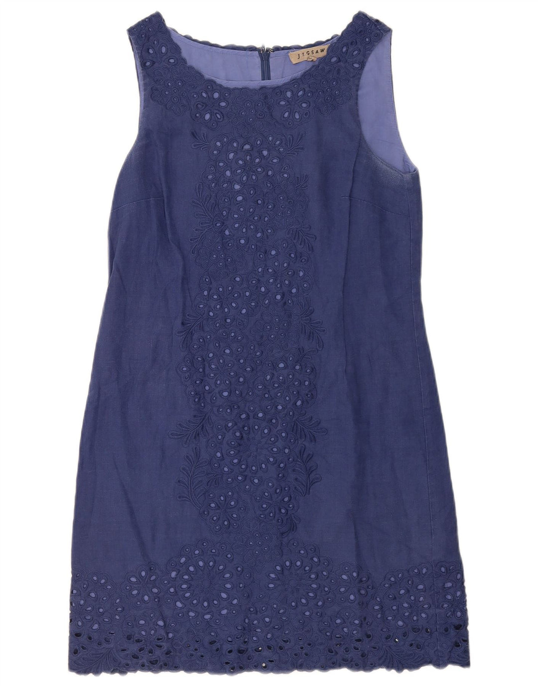 Jigsaw Dame Ærmeløs Basic Kjole UK 10 Small Navy Blue Floral Linen