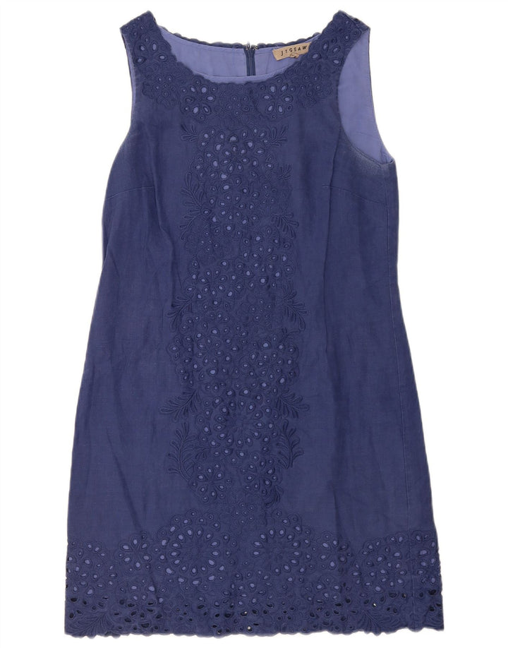 Jigsaw Dame Ærmeløs Basic Kjole UK 10 Small Navy Blue Floral Linen