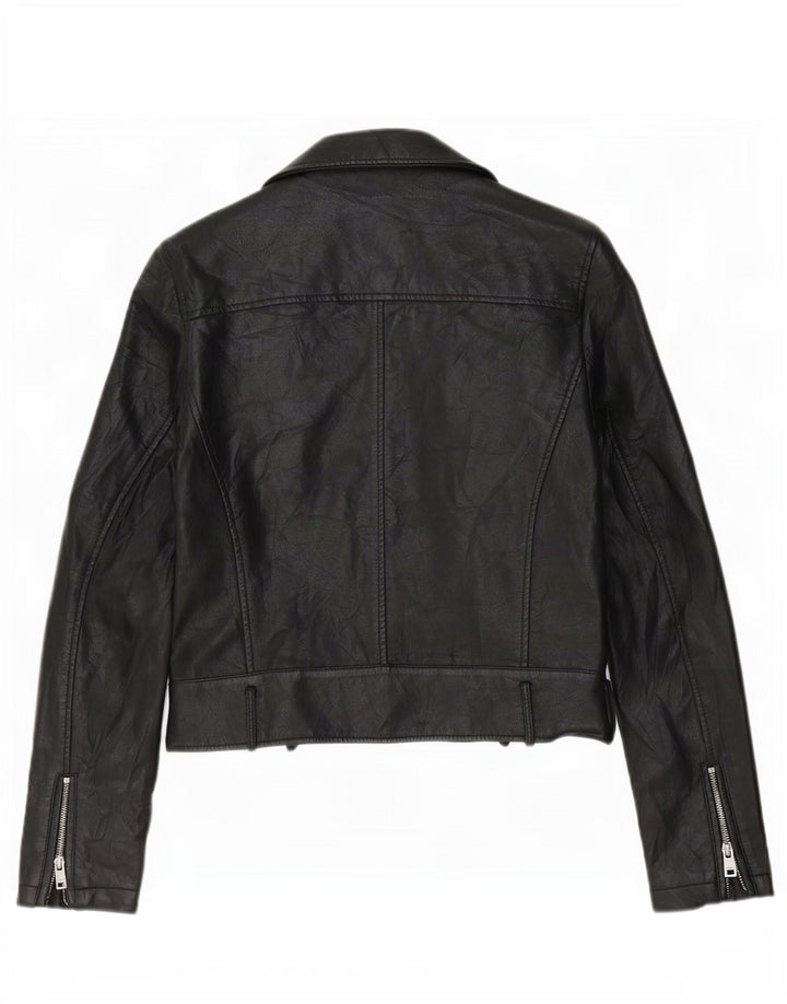Levi's Womens Crop Biker-jakke i imiteret læder UK 10 Lille sort polyurethan