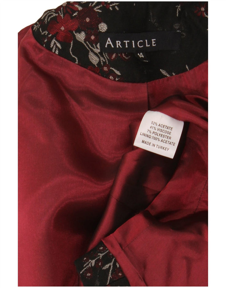 Vintage Dame 5 Button Blazer Jacket UK 14 Large Black Floral Acetate