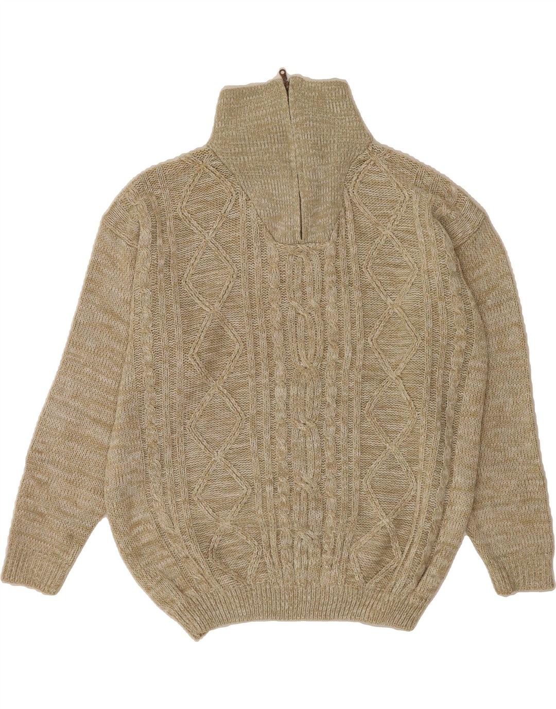 VINTAGE Herre Zip Neck Jumper Sweater 2XL Beige Polyacrylic