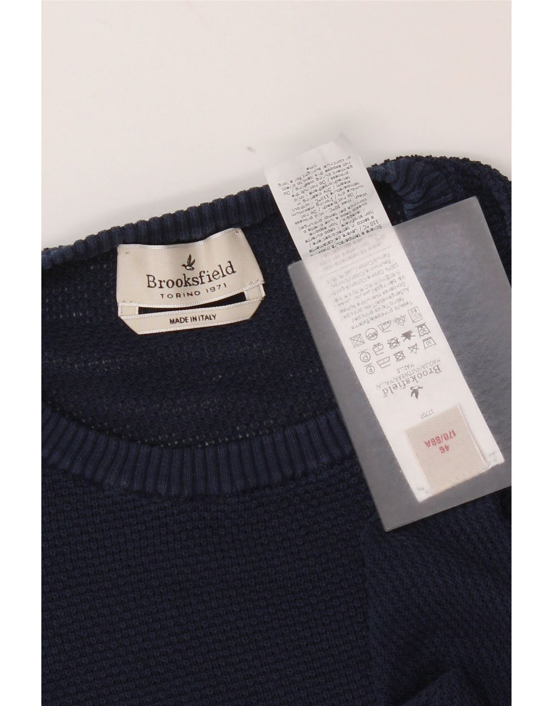 Brooksfield Herre rund hals sweater IT 46 lille marineblå bomuld