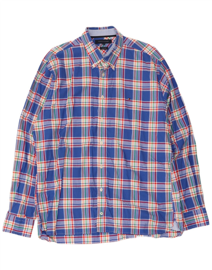 Tommy Hilfiger Herre Custom Fit skjorte XL blå ternet bomuld