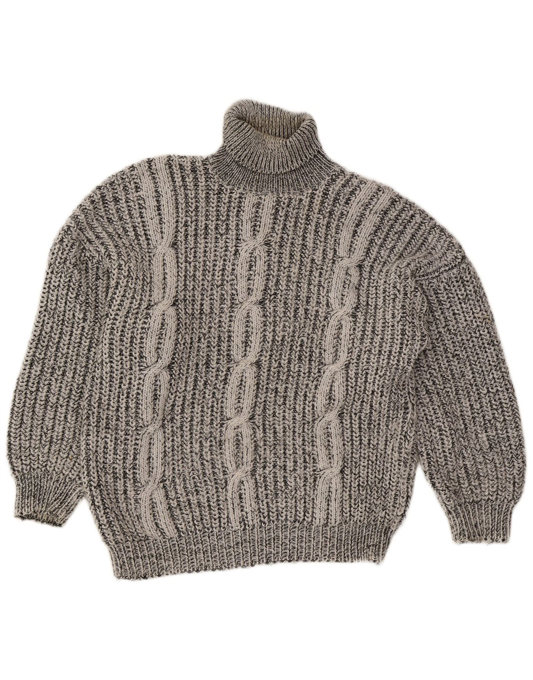 Vintage Dame Roll Neck Jumper Sweater UK 16 Stor Grå Stribet