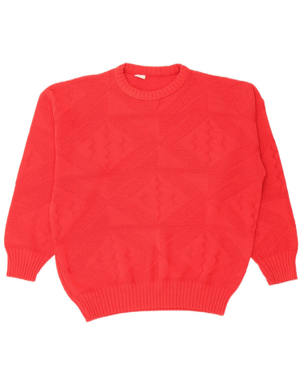 Vintage Dame Crew Neck Jumper Sweater UK 16 Large Red Geometric