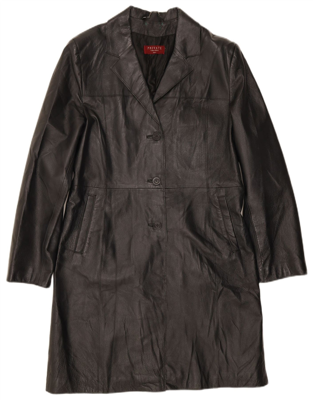 PRIVATE Womens Leather Coat UK 14 Medium Black Leather