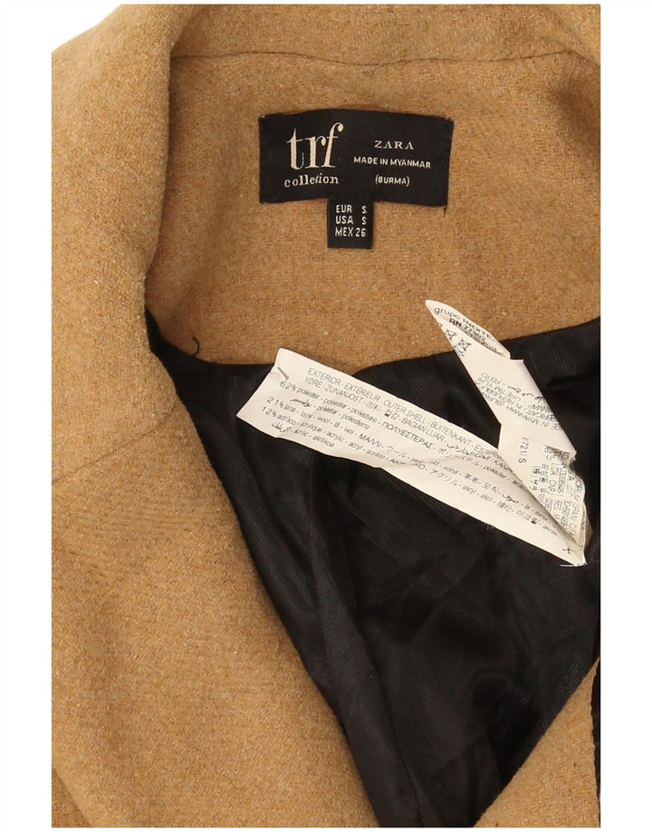 Zara Dame Oversized Dobbeltradet Frakke UK 10 Small Beige Polyester