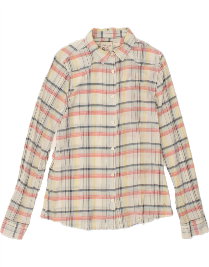 GURU Womens Shirt UK 14 Large White Check Cotton Vintage Guru and Second-Hand Guru from Messina Hembry 