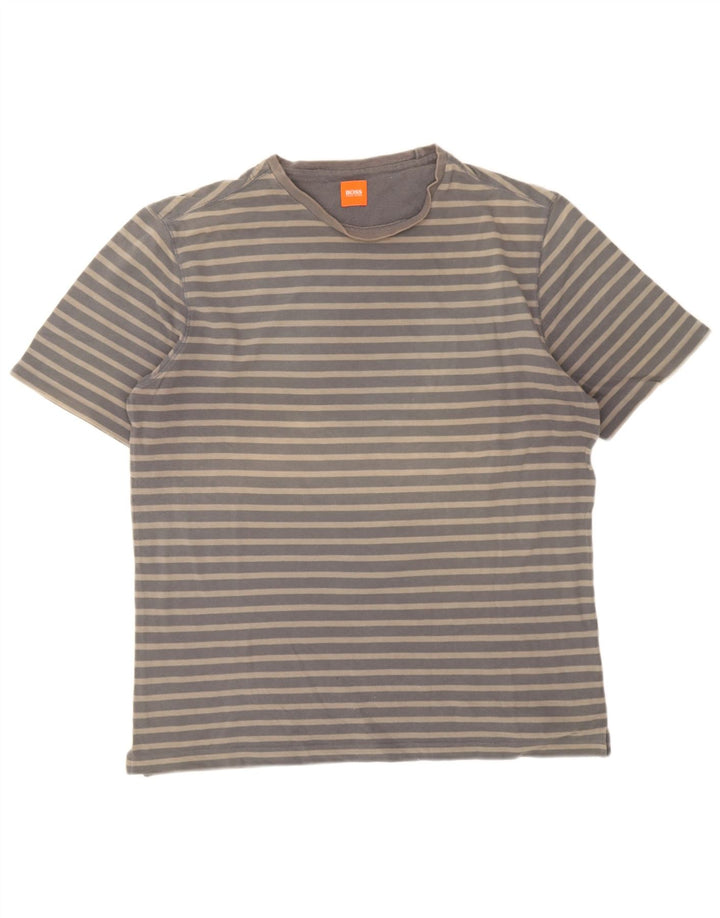 Hugo Boss Herre T-Shirt Top Medium Grå Stribet Bomuld