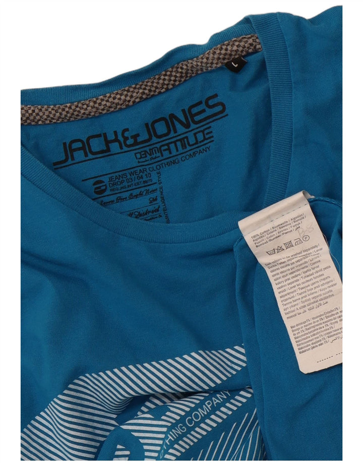 JACK & JONES Herre Grafisk T-Shirt Top Stor Blå Bomuld