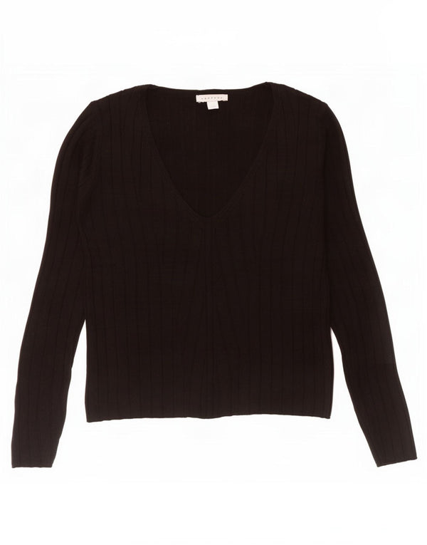 Topshop Dame V-hals sweater UK 12 Medium Sort Akryl