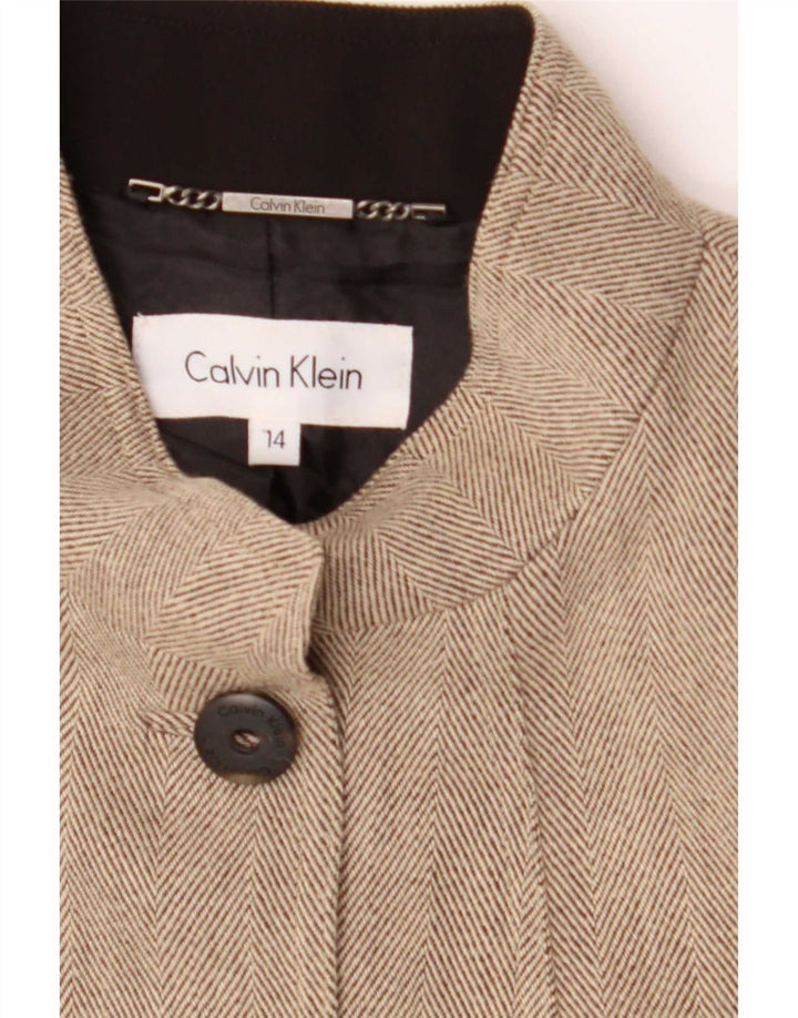 Calvin Klein Dame 5 Button Blazer Jacket US 14 XL Beige Sildeben Rayon