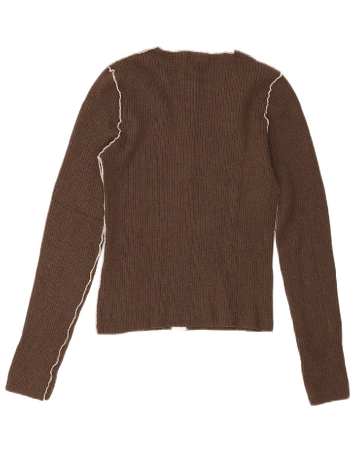 Zara Dame Cardigan Sweater UK 12 Medium Brun Uld