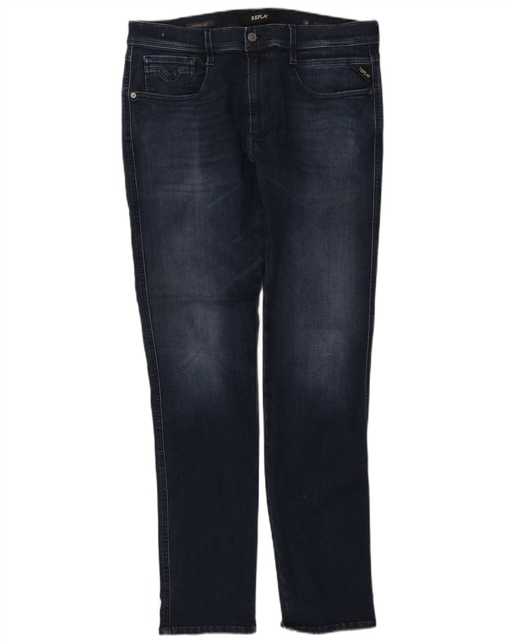 REPLAY Womens Flex Slim Jeans W36 L34 Marineblå Bomuld