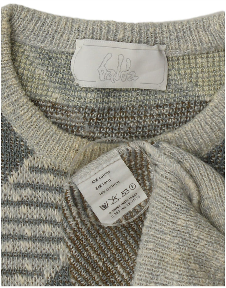 Vintage herre rund hals sweater medium flerfarvet stribet bomuld
