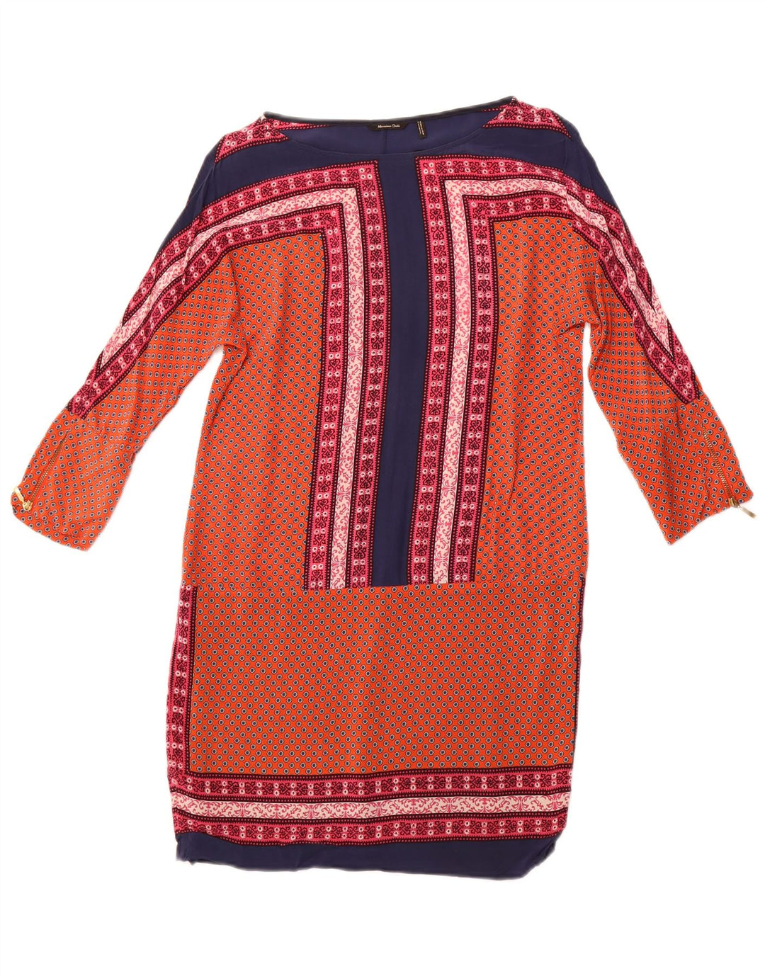 MASSIMO DUTTI Dame 3/4 ærmet Skift Kjole UK 12 Medium Orange Floral