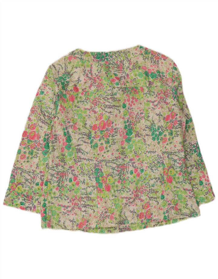 VINTAGE skjortebluse med 3/4 ærmer til kvinder UK 12 Medium Multicolored Floral