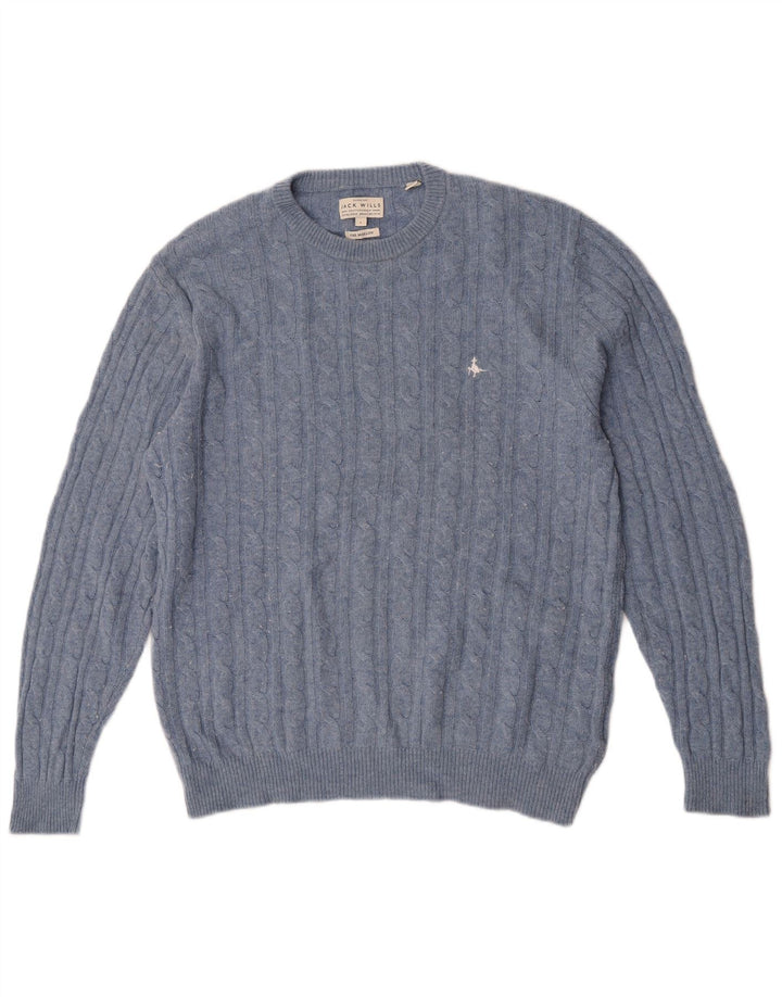 Jack Wills Herre The Marlow Crew Neck Jumper Sweater Large Blue Wool