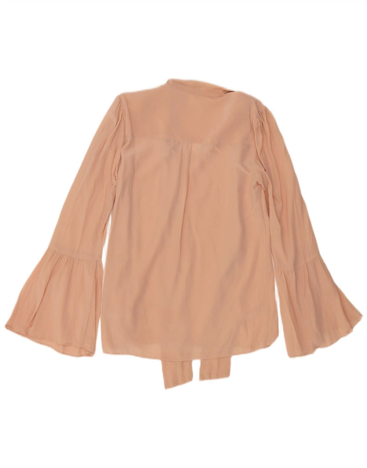 Michael Kors Dame Front Tie Langærmet bluse Top UK 10 Small Pink Silk