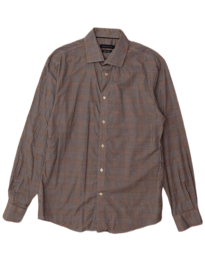 Tommy Hilfiger Herre Slim Fit Skjorte Størrelse 15 1/2 Medium Grey Ternet Bomuld